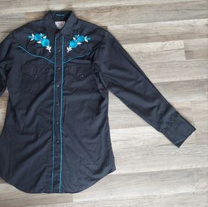 Vintage Ely Diamond Embroidered Pearl Snap Western Shirt Small